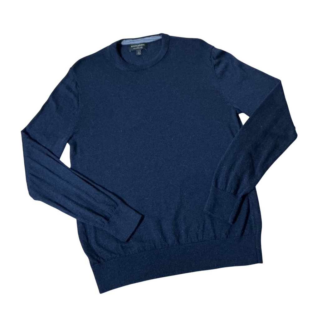 Banana Republic Merino Wool Old Money Crew Neck Sweater Mens S Navy Blue Knit